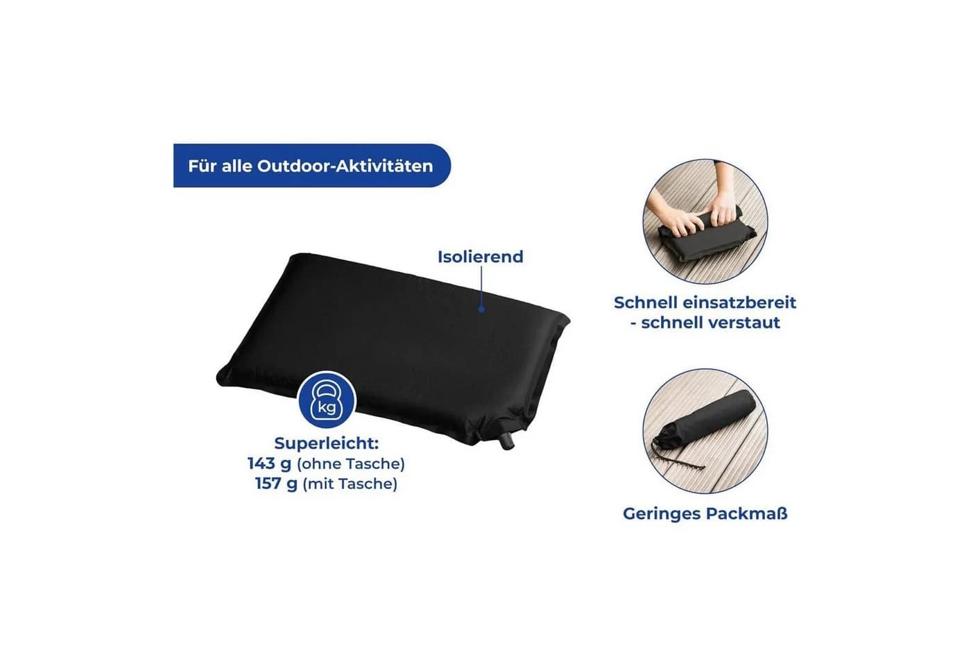 HAC24 Reisekissen Schwarz Selbstaufblasend Outdoor Sitzkissen - Bild 5
