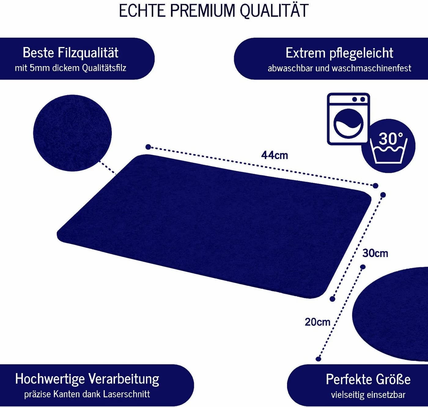 HAC24 Filz Platzset 6-tlg. Navyblau Rechteckig - Bild 3