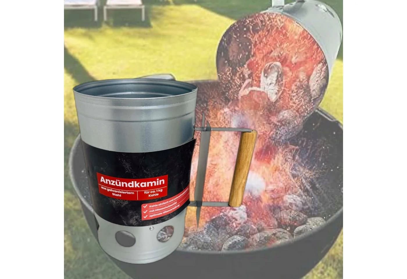 HAC24 Anzündkamin XL Stahl mit Holzgriff und Hitzeschild - Bild 4