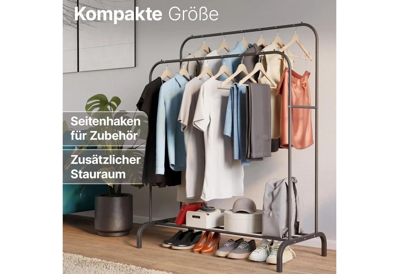 HAC24 Kleiderständer Metall Schwarz mit 2 Stangen - Bild 4