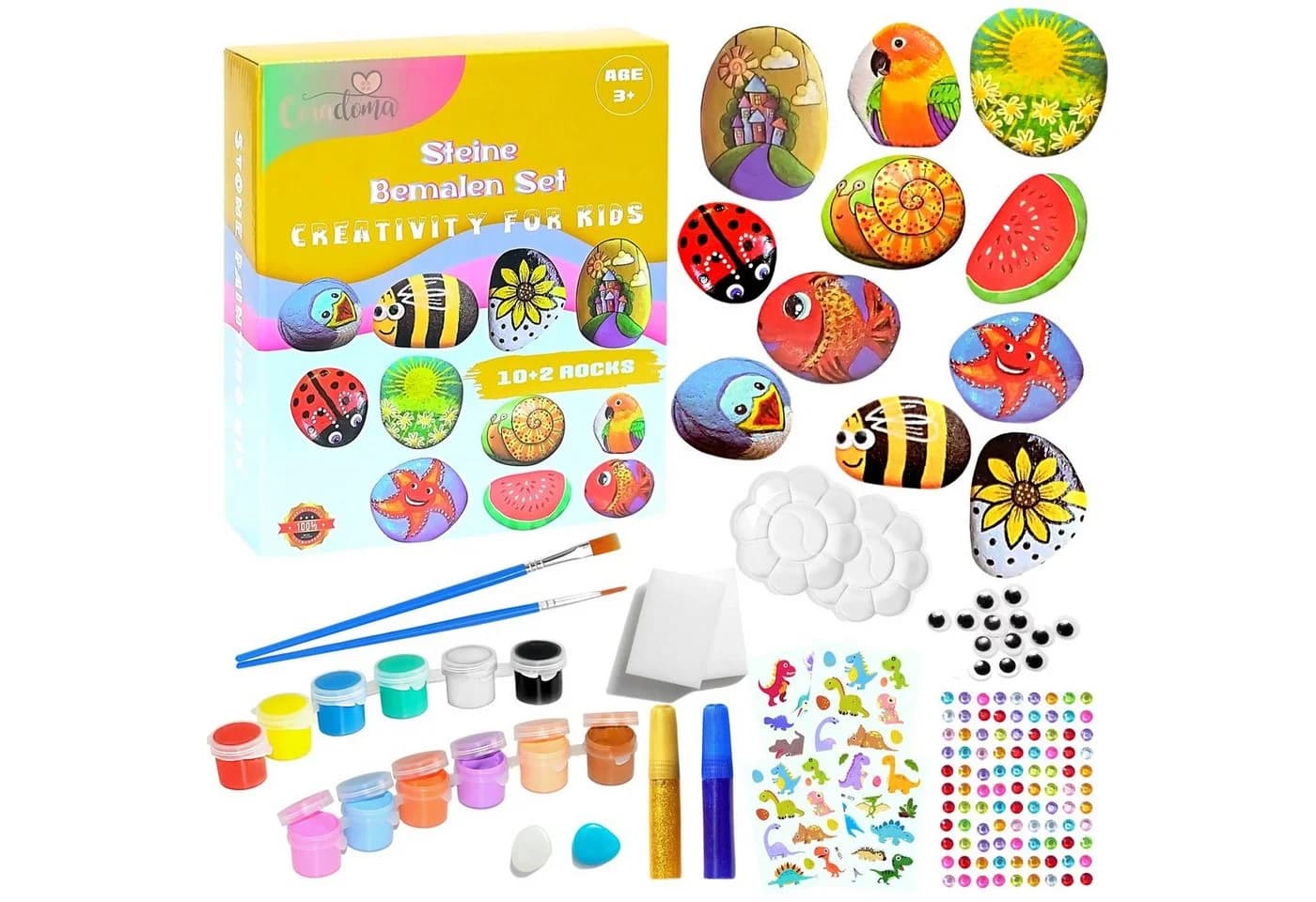 Coradoma Kreativset Steine zum Bemalen DIY Set 10 Steine + 2 Leuchtsteine - Bild 2