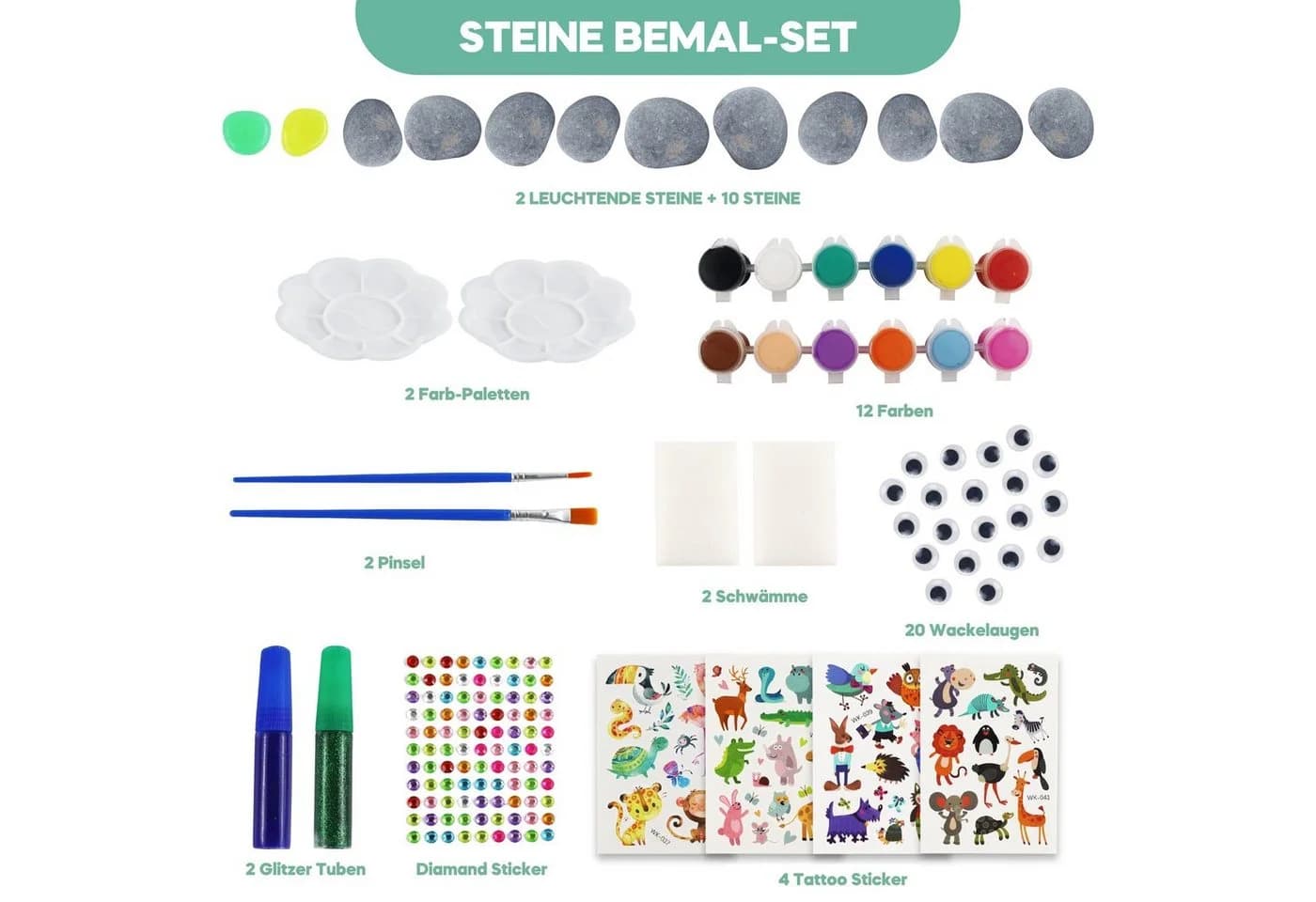 Coradoma Kreativset 12 Steine zum Bemalen DIY Bastelset