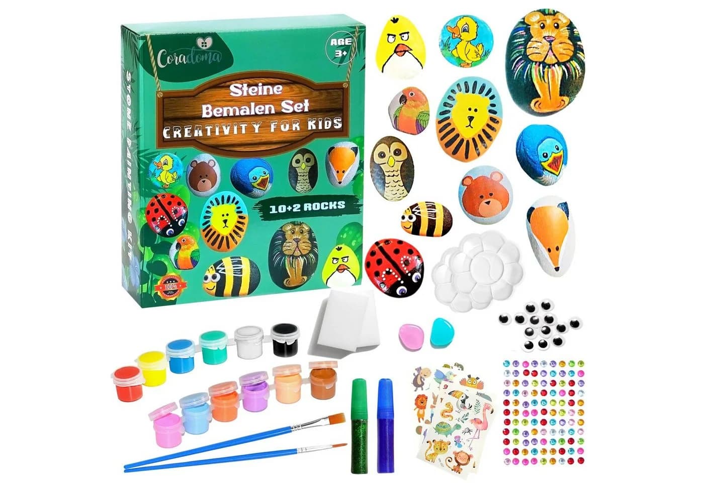 Coradoma Kreativset 12 Steine zum Bemalen DIY Bastelset - Bild 2