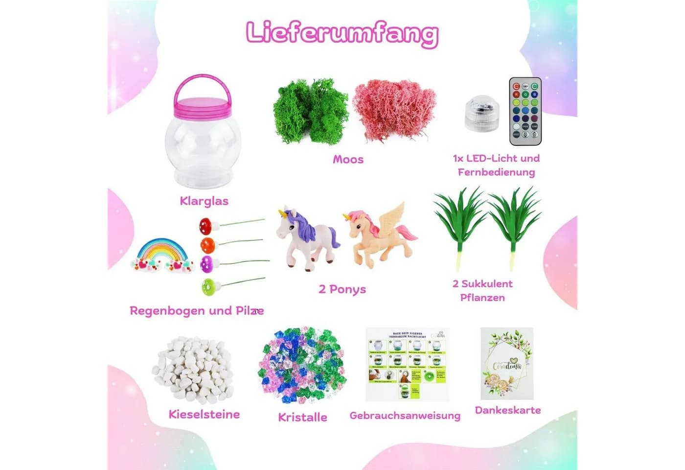 Coradoma Terrarium Kit DIY mit Nachtlicht - Kreativset für Kinder - Bild 4