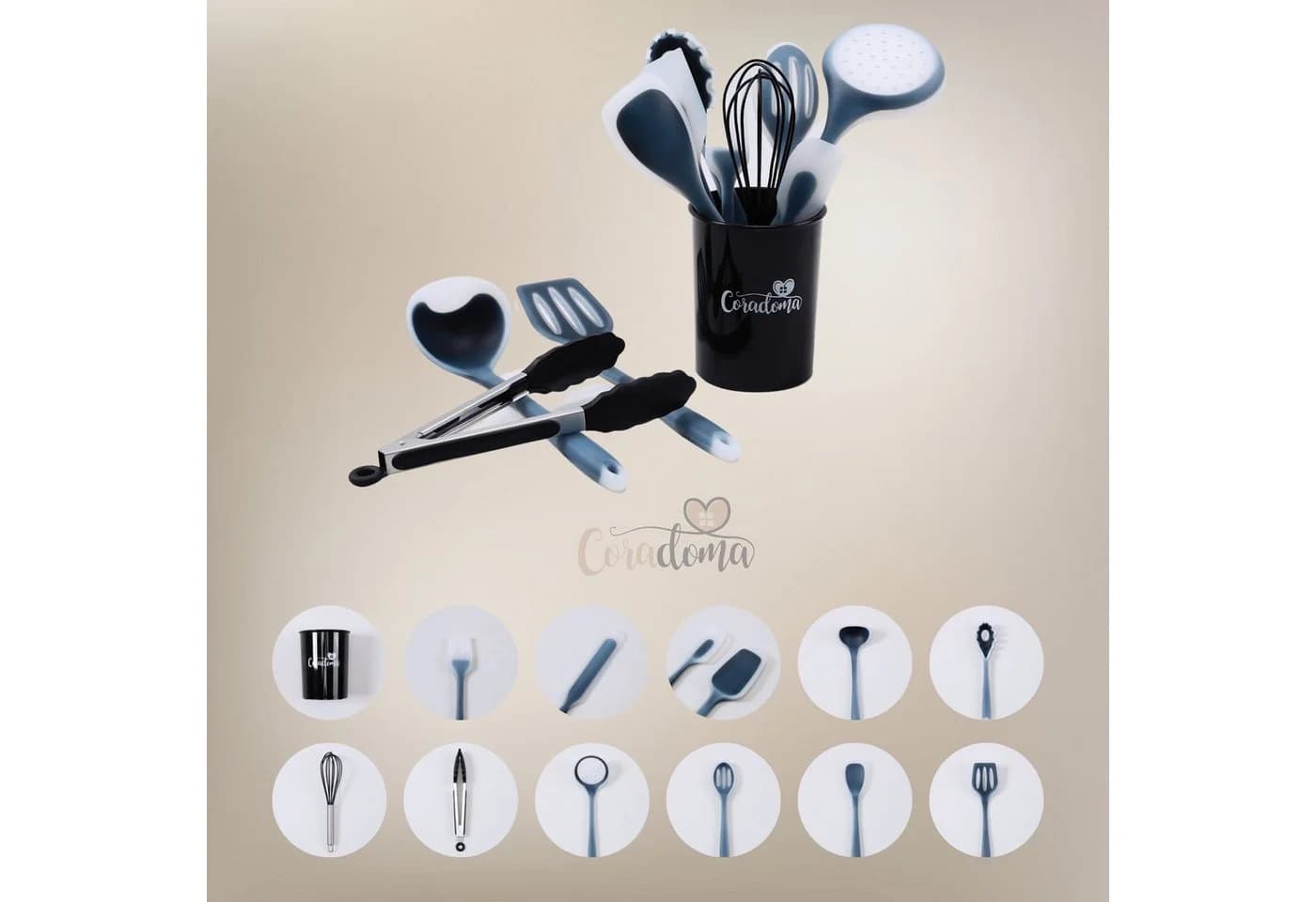Coradoma Kochbesteck-Set 12-tlg. Silikon Schwarz