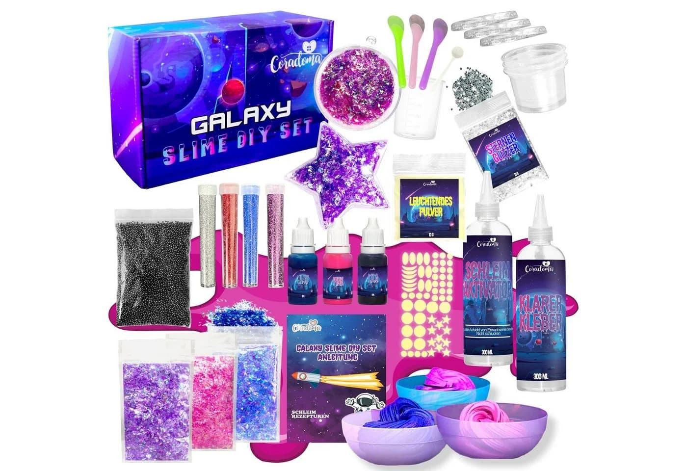 Coradoma Kreativset Galaxy Slime Kit DIY mit Glow in the dark Pulver - Bild 2