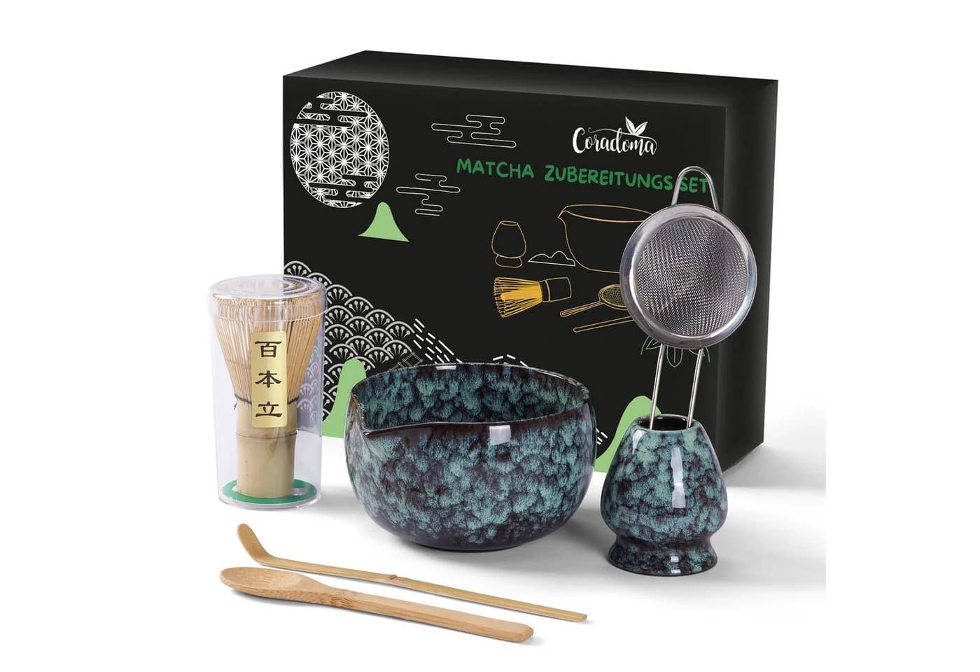 Coradoma Matcha Tee Set 7-tlg. Bambus & Keramik Japanisch Traditionell - Bild 2
