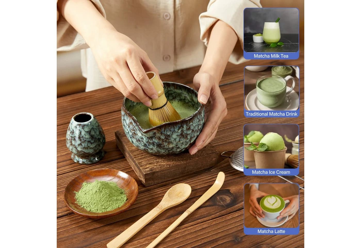 Coradoma Matcha Tee Set 7-tlg. Bambus & Keramik Japanisch Traditionell - Bild 5