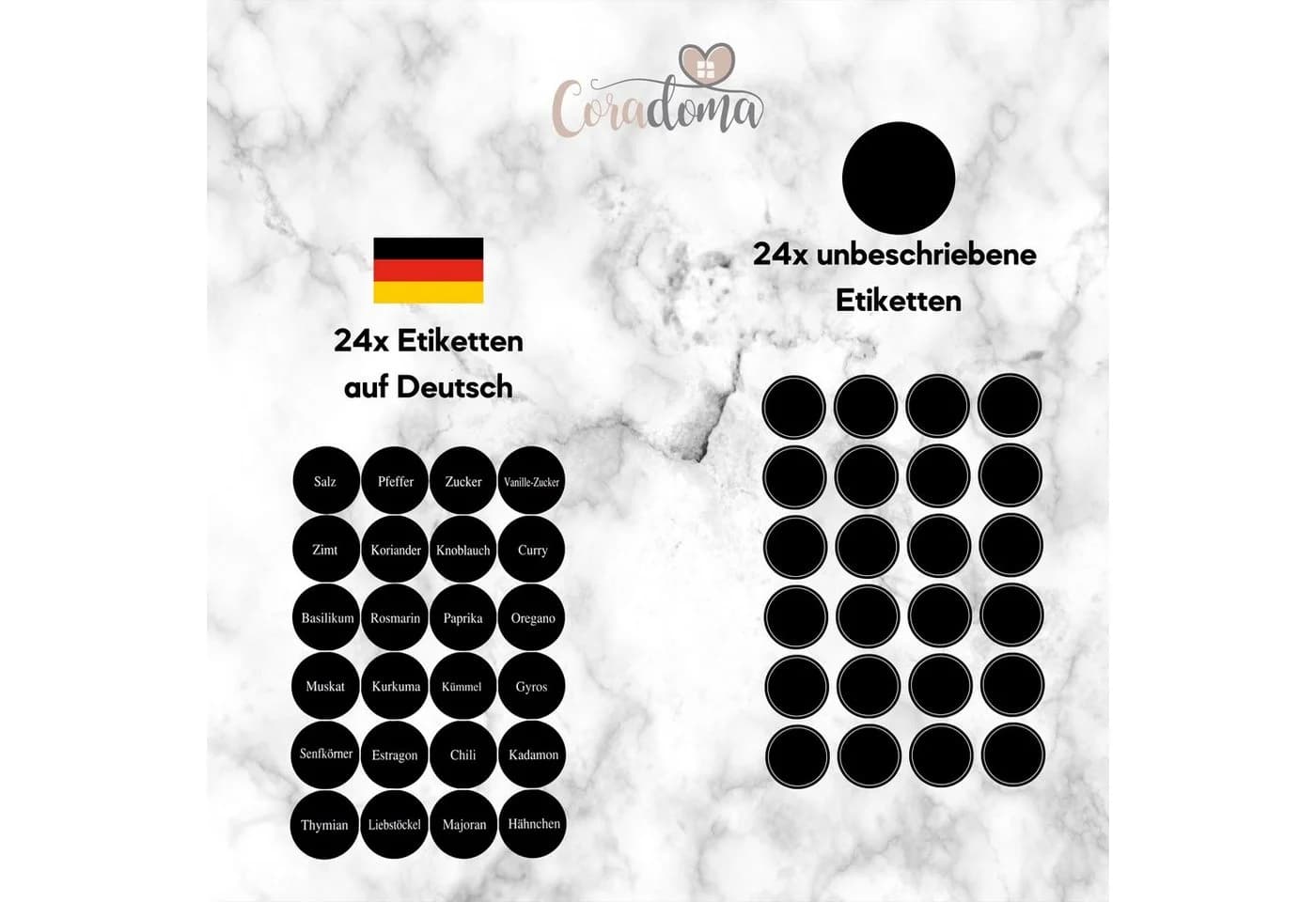 Coradoma Gewürzgläser Set 24-tlg. Glas Eckig mit Zubehör - Bild 3