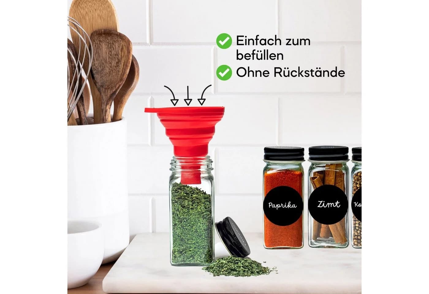 Coradoma Gewürzgläser Set 24-tlg. Glas Eckig mit Zubehör - Bild 4