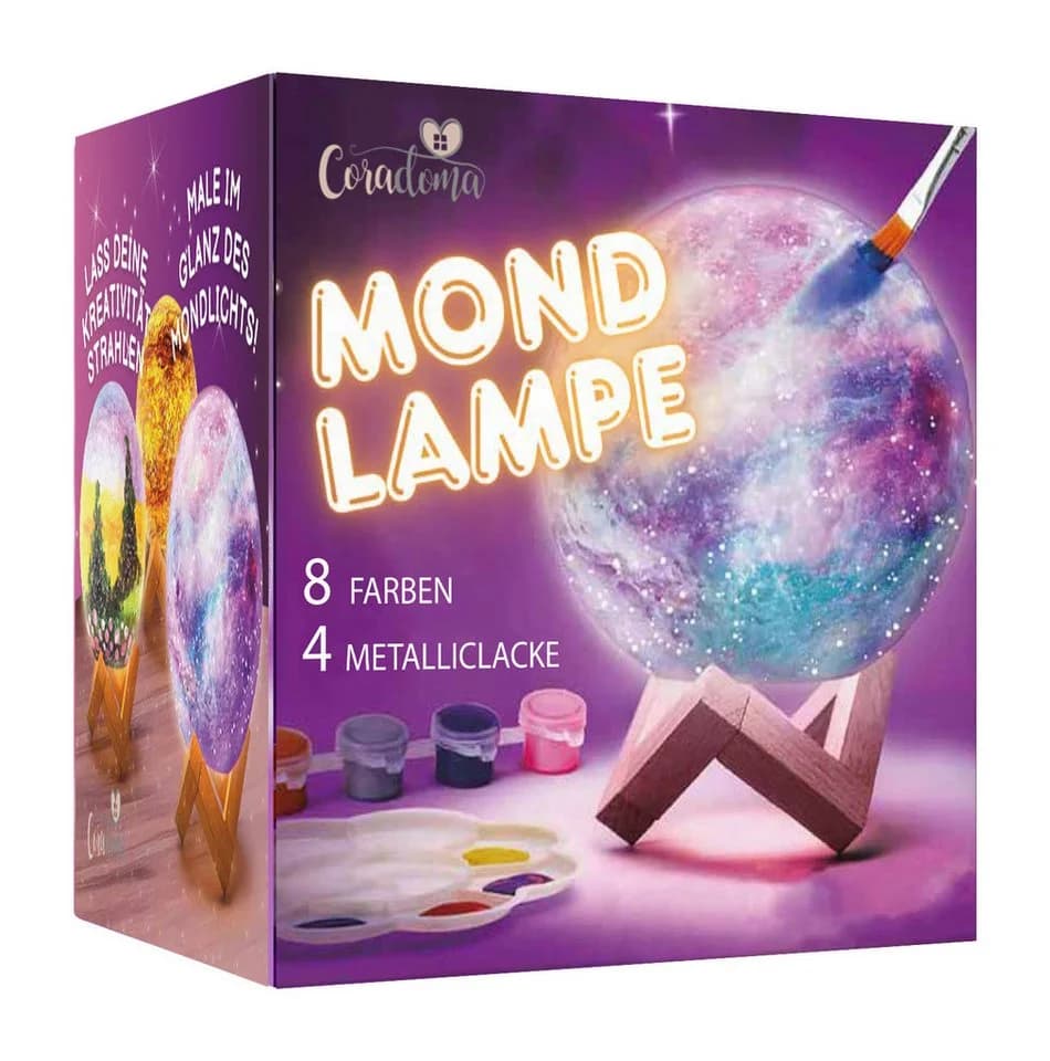 Coradoma 3D Mondlampe zum Bemalen mit Holzsockel und Farben - Bild 2