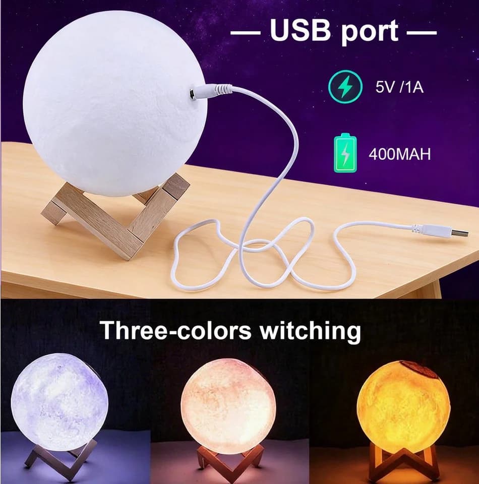 Coradoma 3D Mondlampe zum Bemalen mit Holzsockel und Farben - Bild 4