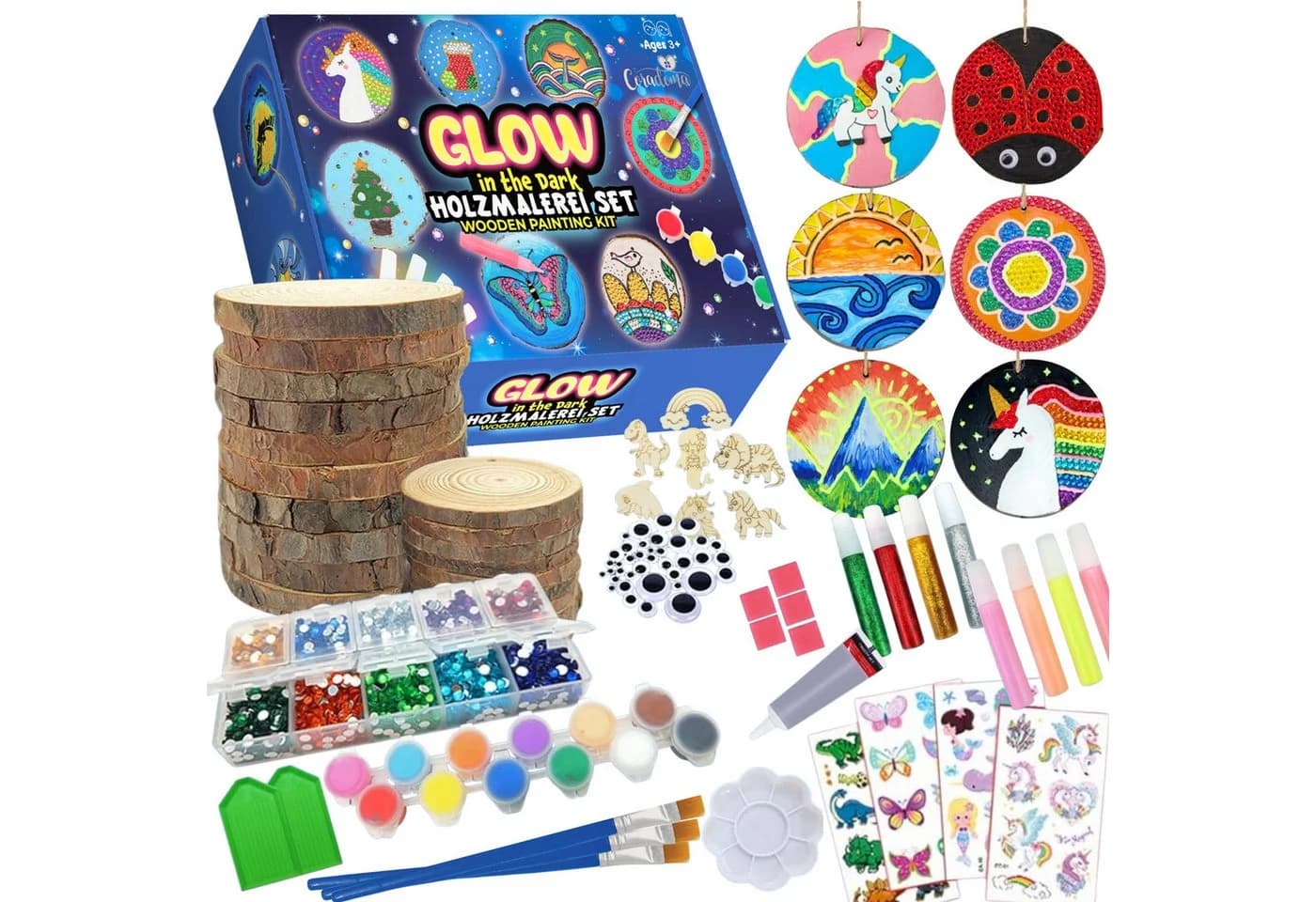 Coradoma Kreativset Holzscheiben zum Bemalen DIY Set mit 20 Holzscheiben Bunt - Bild 2