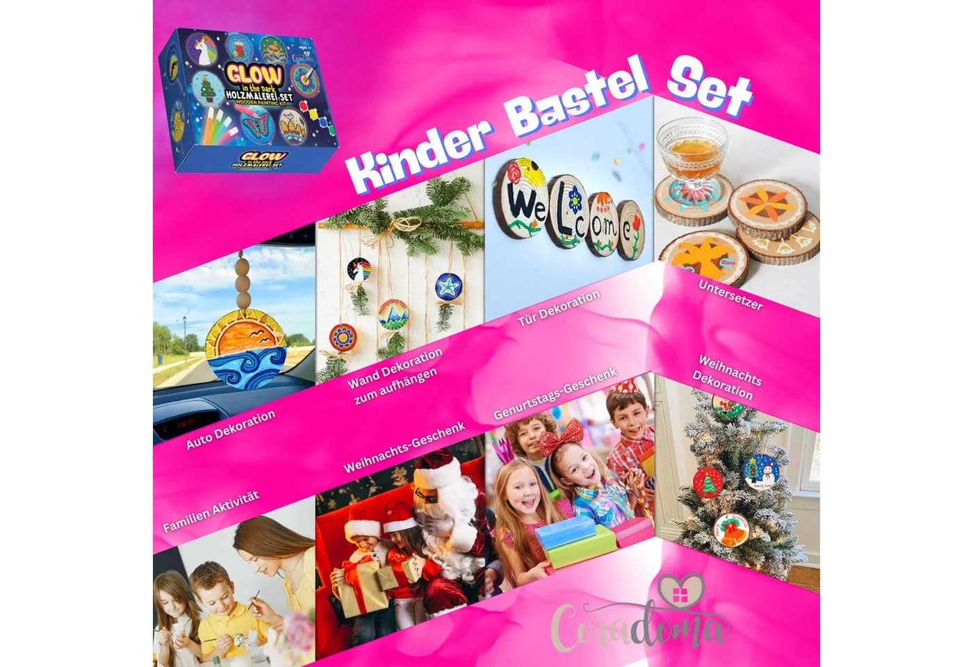 Coradoma Kreativset Holzscheiben zum Bemalen DIY Set mit 20 Holzscheiben Bunt - Bild 5