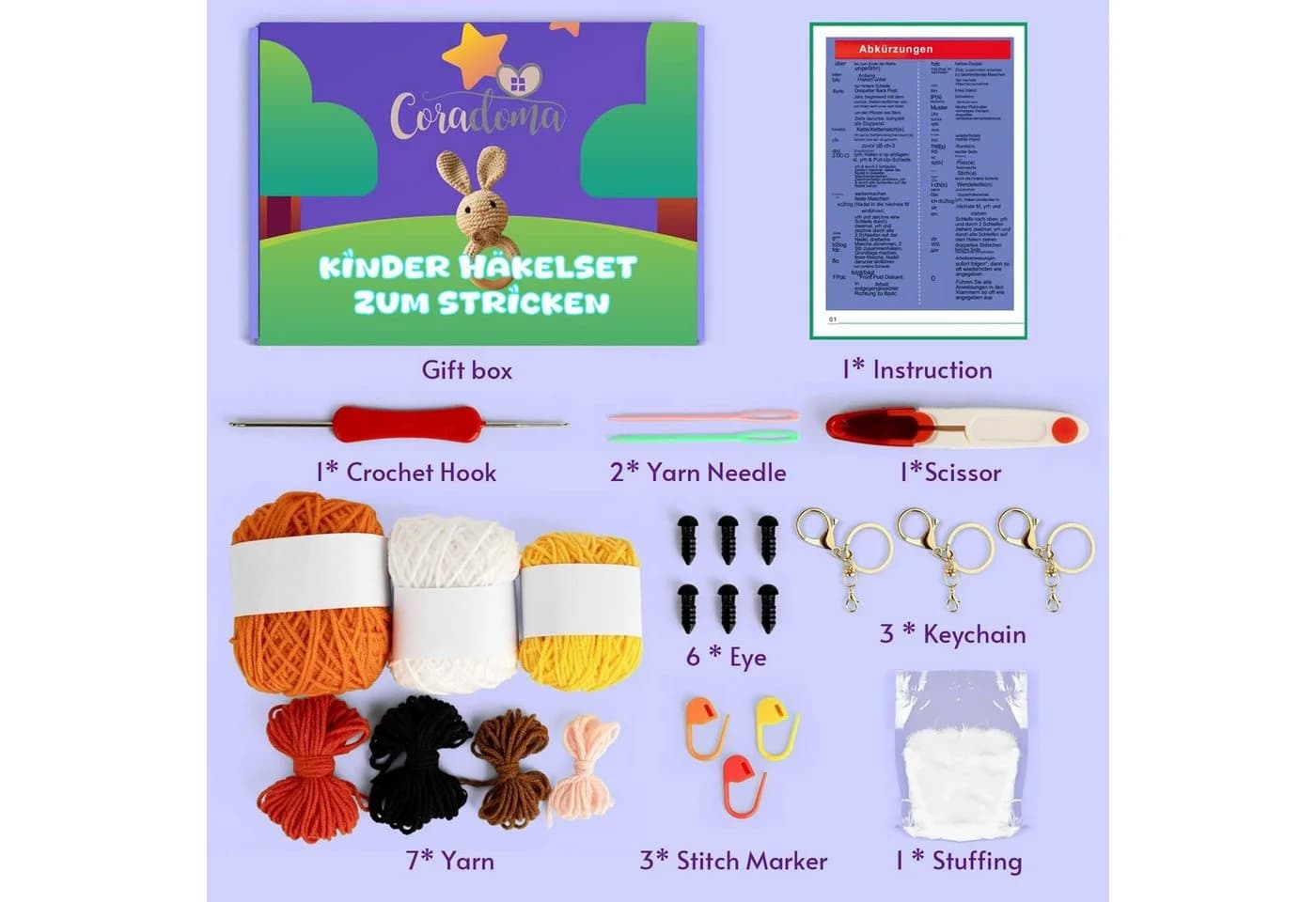 Coradoma Kreativset Strickset Häkelset DIY Nähset für Kinder Häkeln und Stricken Amigurumi