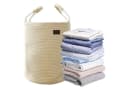 Lyveo Wäschekorb Baumwolle 58L Beige mit Griffen faltbar Bild 2
