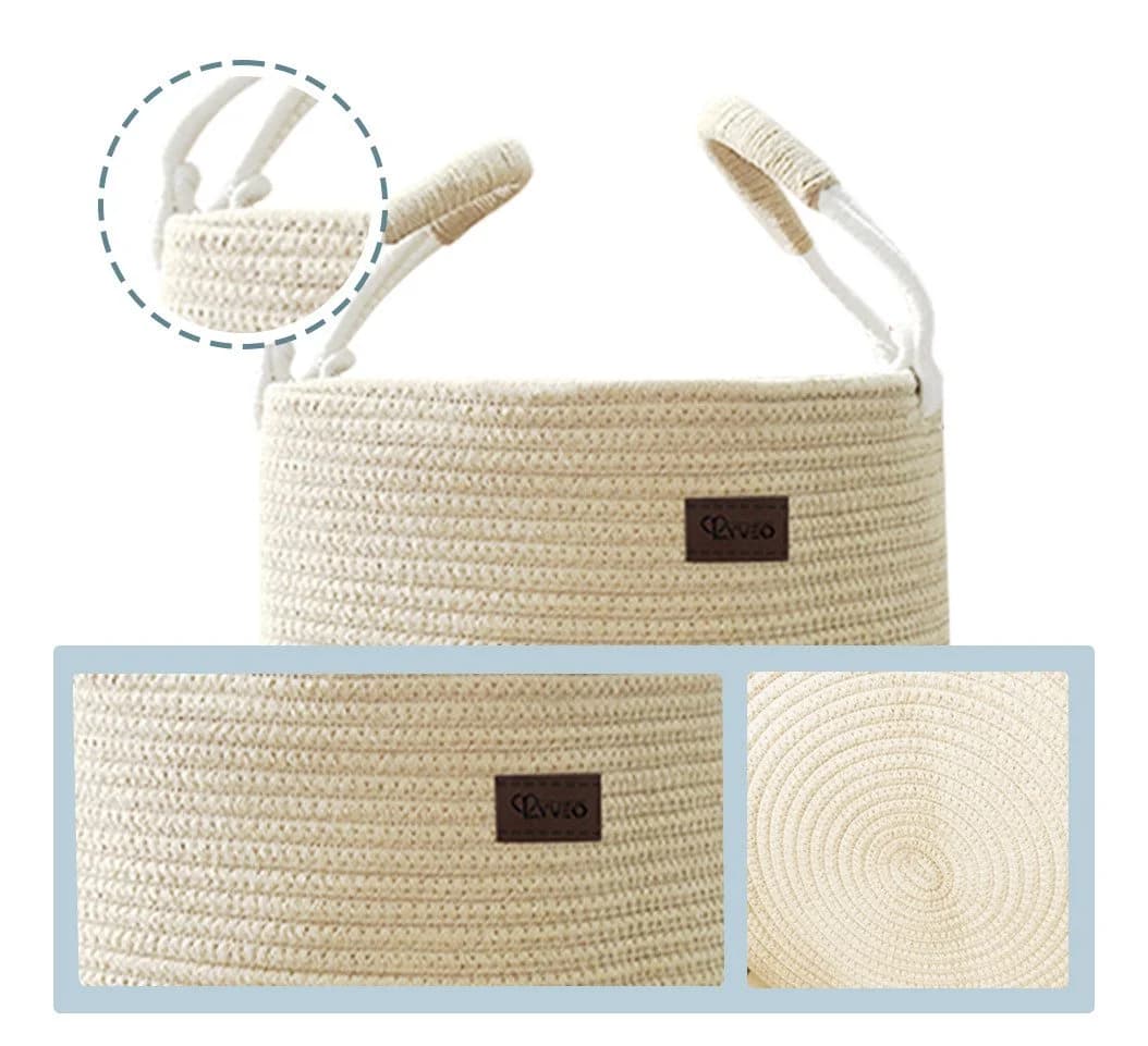 Lyveo Wäschekorb Baumwolle 58L Beige mit Griffen faltbar - Bild 3