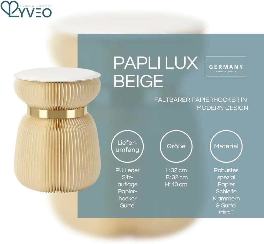 Lyveo Tritthocker Papierhocker Klapphocker Faltbar 36x42cm Beige