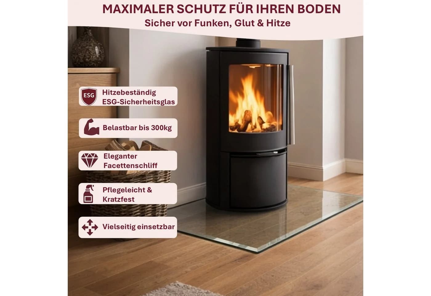 HOOZ Bodenschutzplatte 115x65cm ESG Glas Transparent - Bild 3