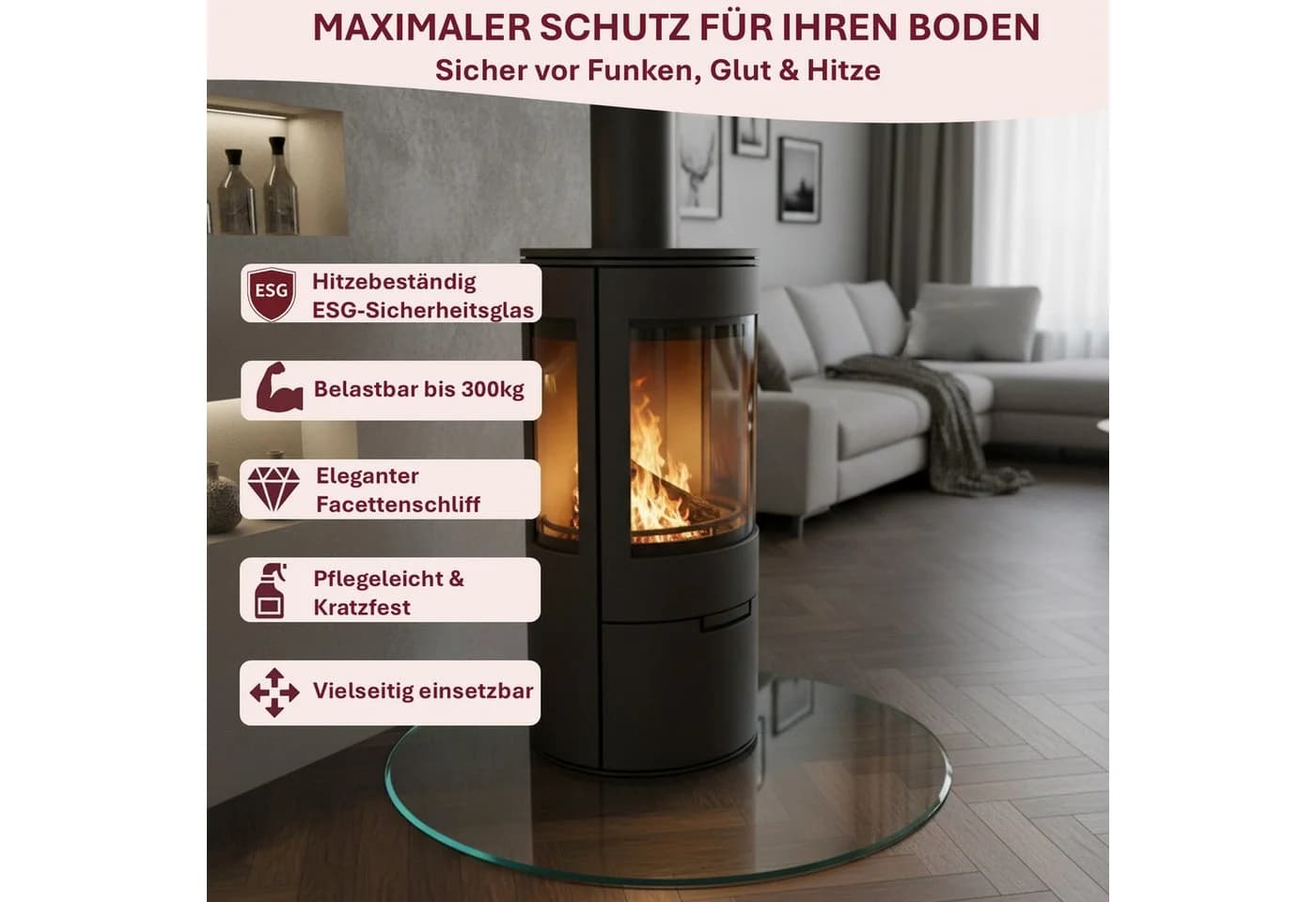 HOOZ Funkenschutzplatte ESG Glas rund 90cm transparent - Bild 3