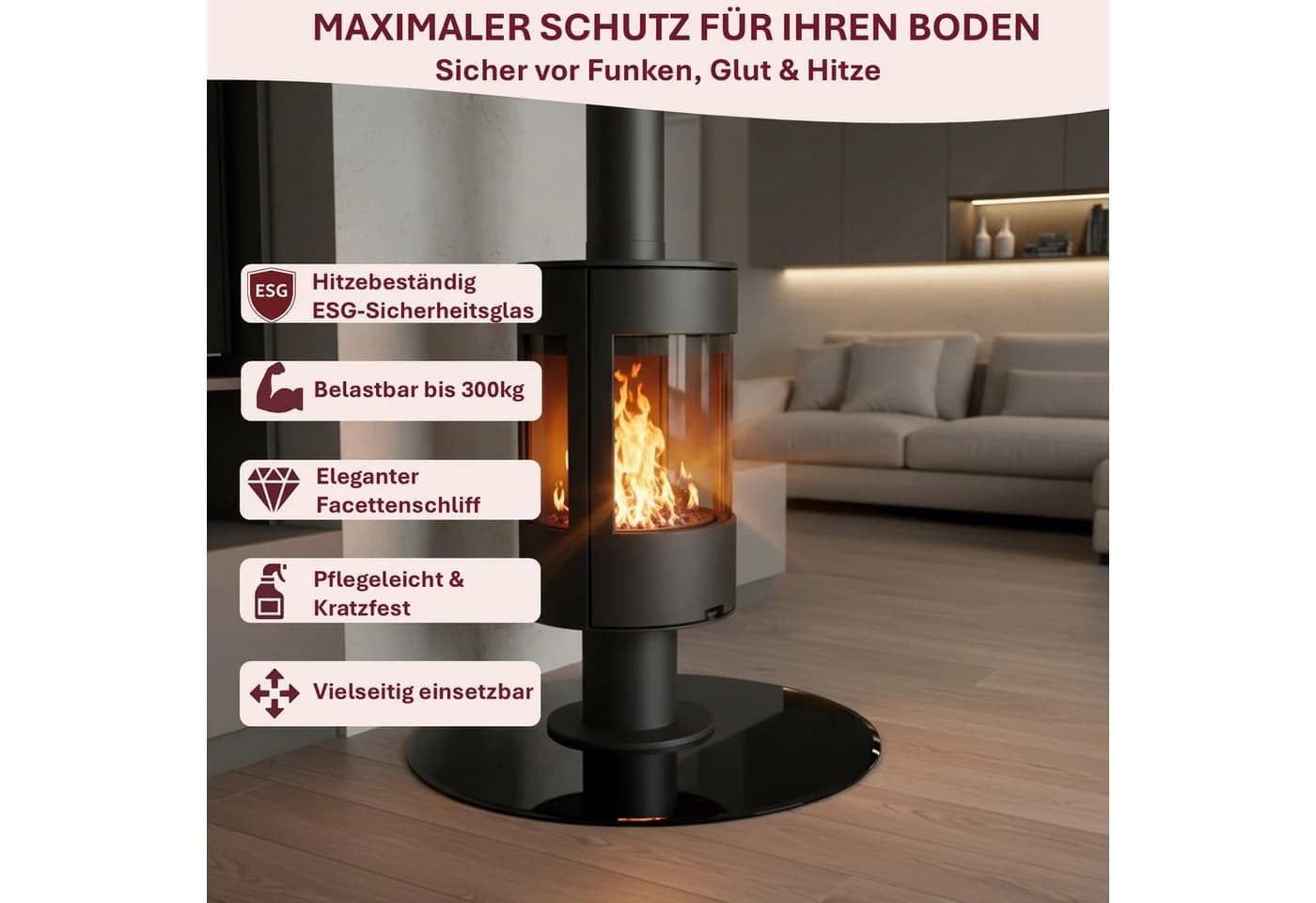 HOOZ Funkenschutzplatte ESG Glas Schwarz Ø90cm - Bild 3
