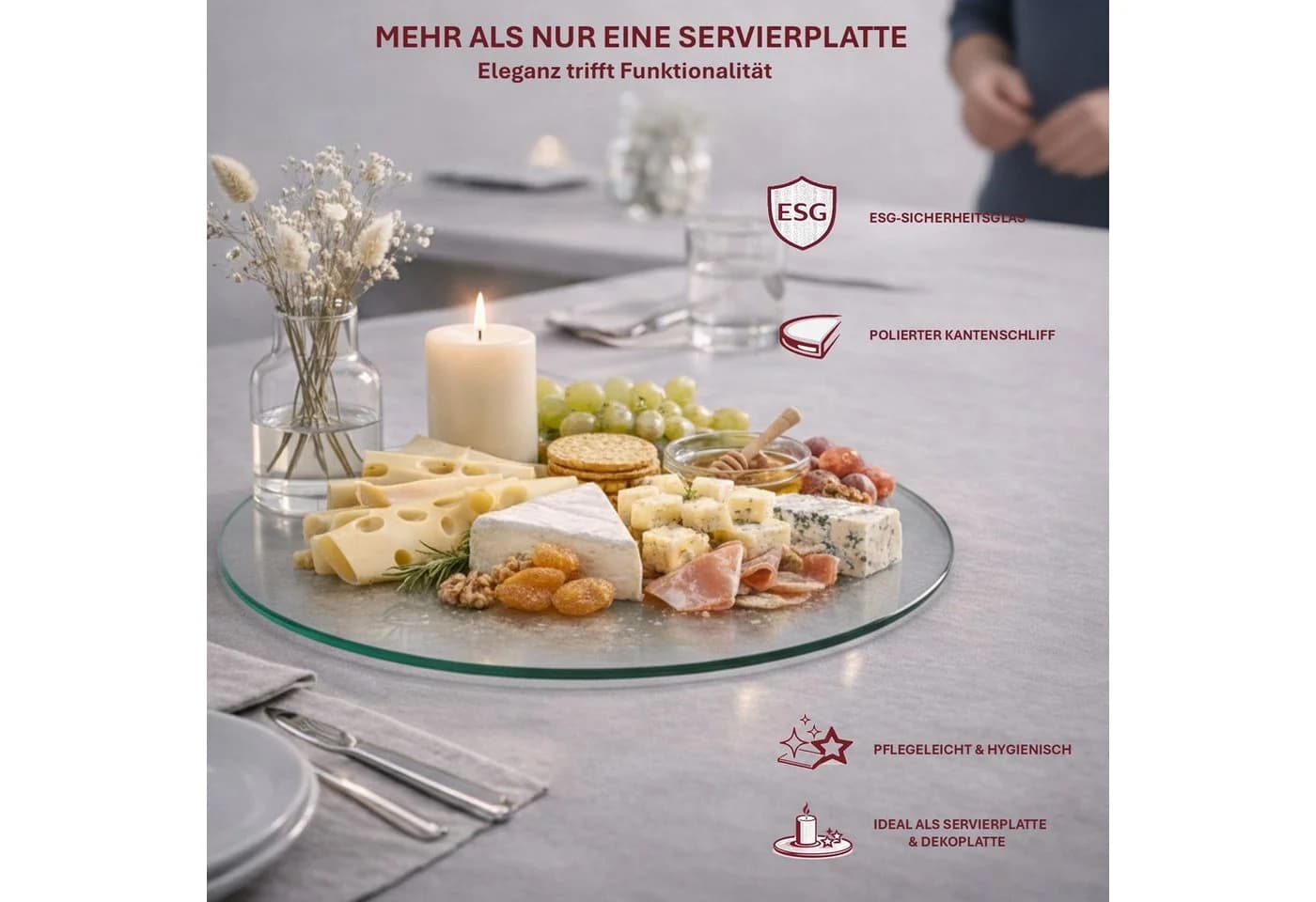 HOOZ Servierplatte Glasablage Ø 40 cm Transparent ESG Glas - Bild 3