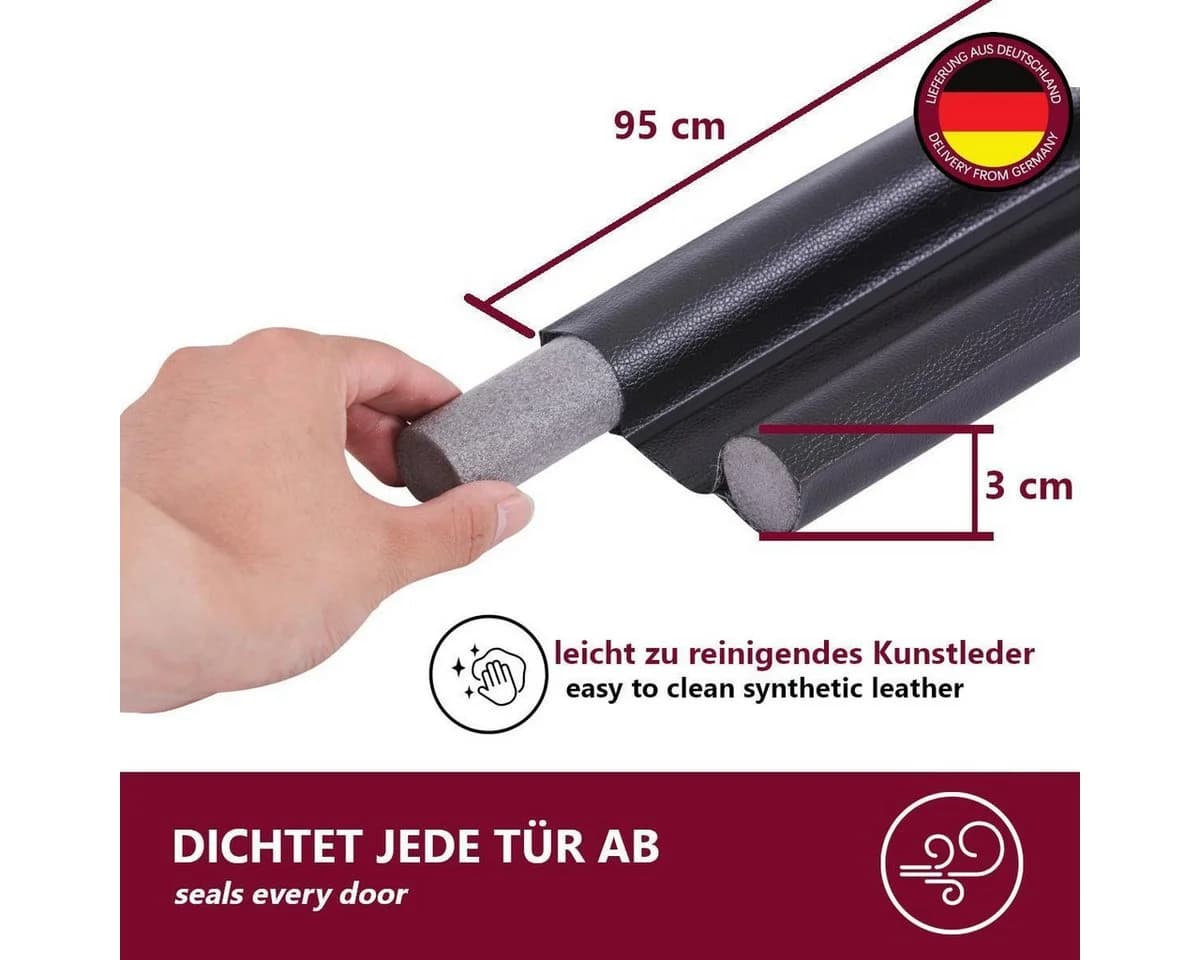 HOOZ Zugluftstopper für Türen Schwarz PU Leder Türdichtung