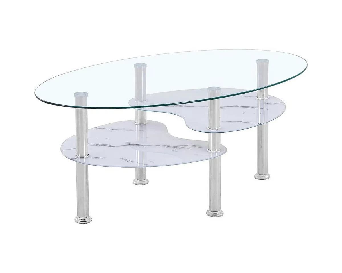 HOOZ Couchtisch 98x55cm Klarglas mit Marmorweiß Ablage - Bild 2