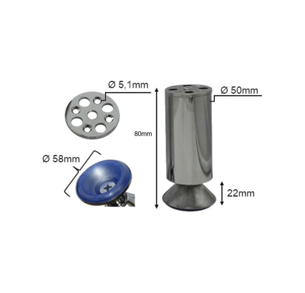 HOOZ Möbelfuß 4er Set Chrom Höhenverstellbar Silber
