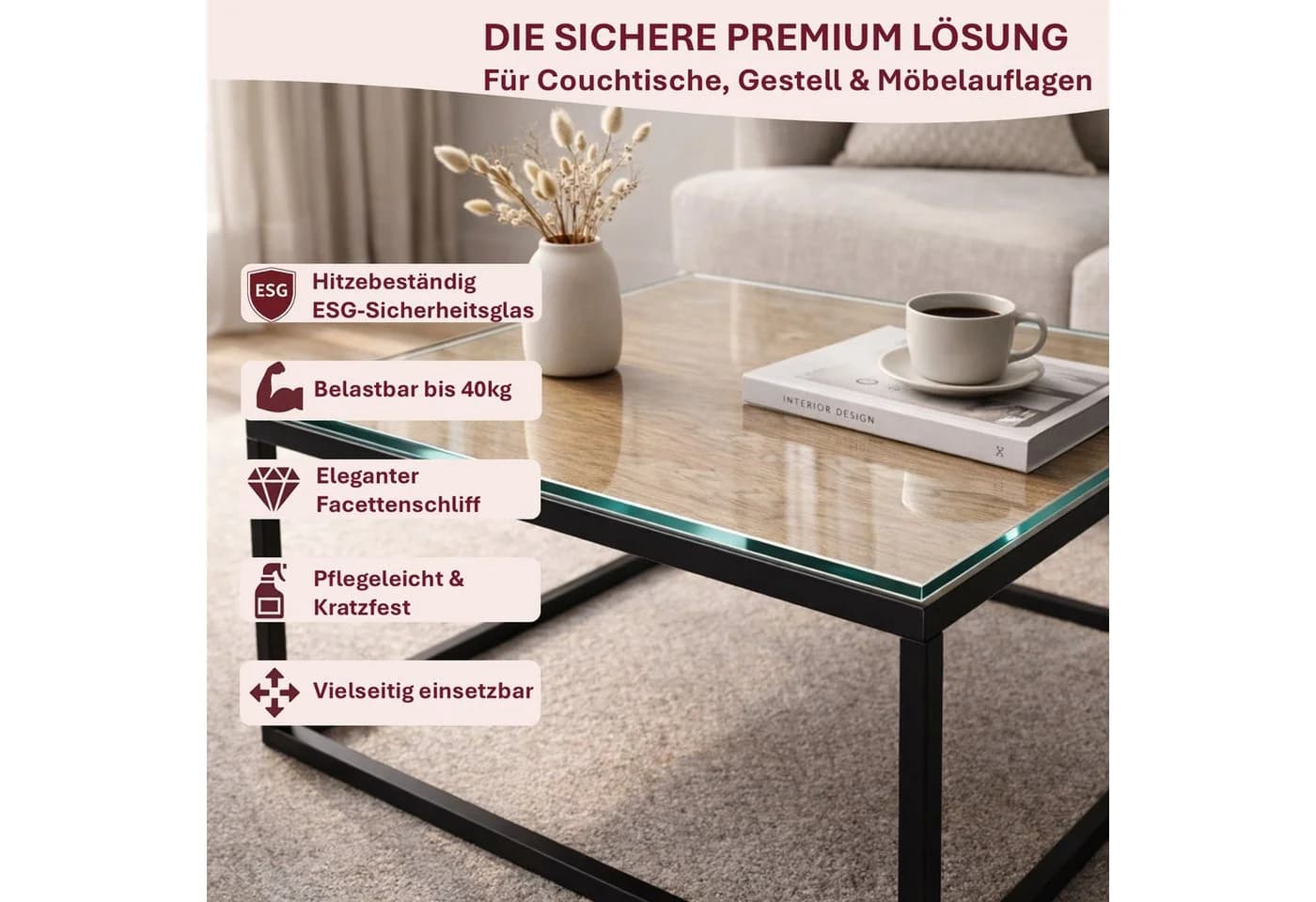 HOOZ Tischplatte Glasplatte ESG Klarglas 6 mm - Bild 3