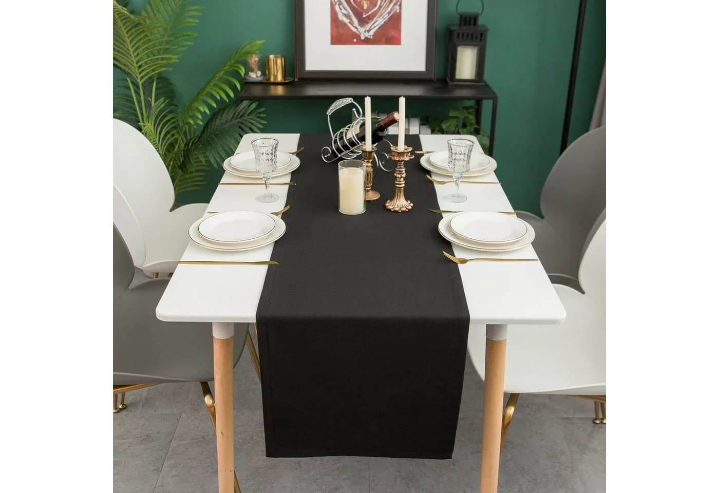 Simurq Tischläufer Schwarz Modern Outdoor Indoor Abwaschbar