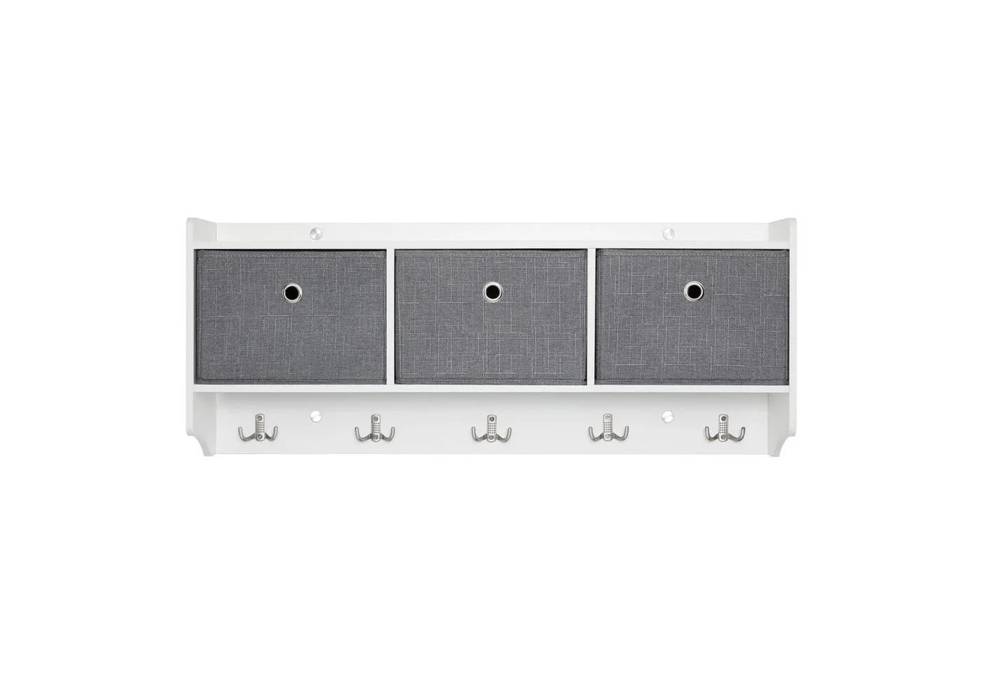 Mondeer Wandgarderobe Wandregal Weiß mit 3 Körben und 5 Haken - Bild 2