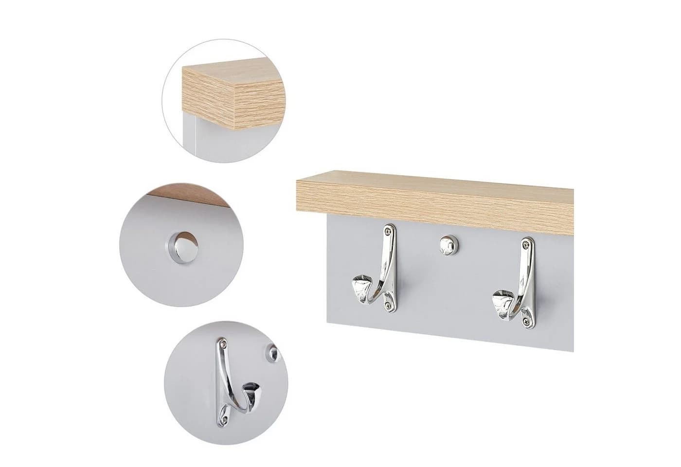 Mondeer Garderoben-Set 3-tlg. Schuhbank Wandspiegel Wandgarderobe Grau+Natur - Bild 3