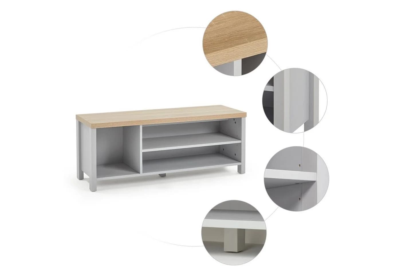 Mondeer Garderoben-Set 3-tlg. Schuhbank Wandspiegel Wandgarderobe Grau+Natur - Bild 5