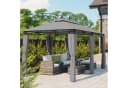 Mondeer Gartenpavillon Grau mit Seitenvorhängen und Stahlrahmen Bild 1