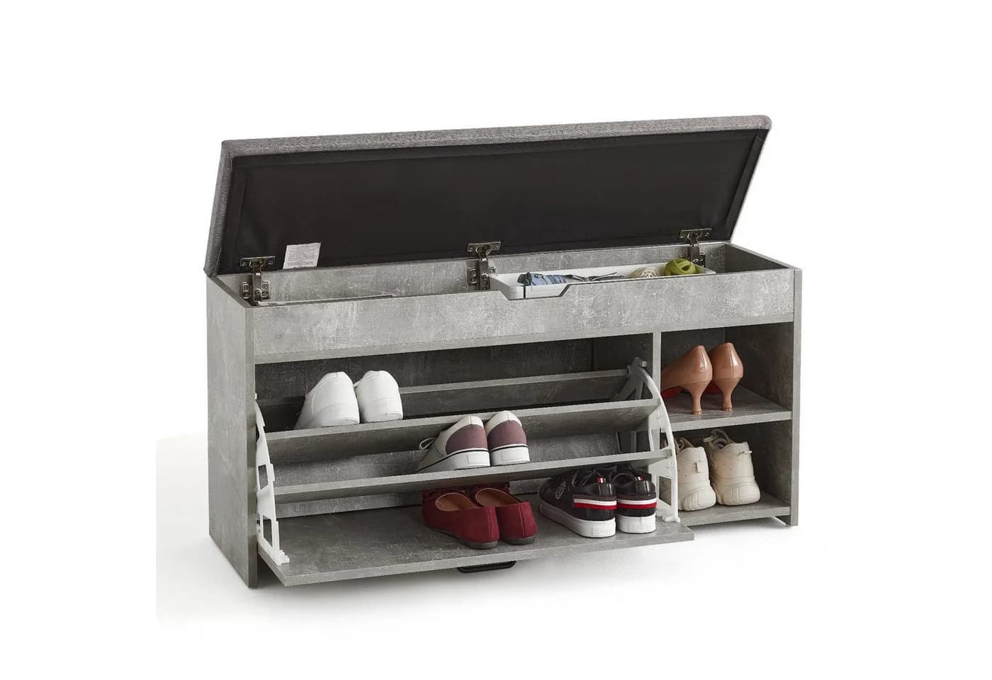 Mondeer Schuhbank mit Klappschublade Grau/Weiß - Bild 3