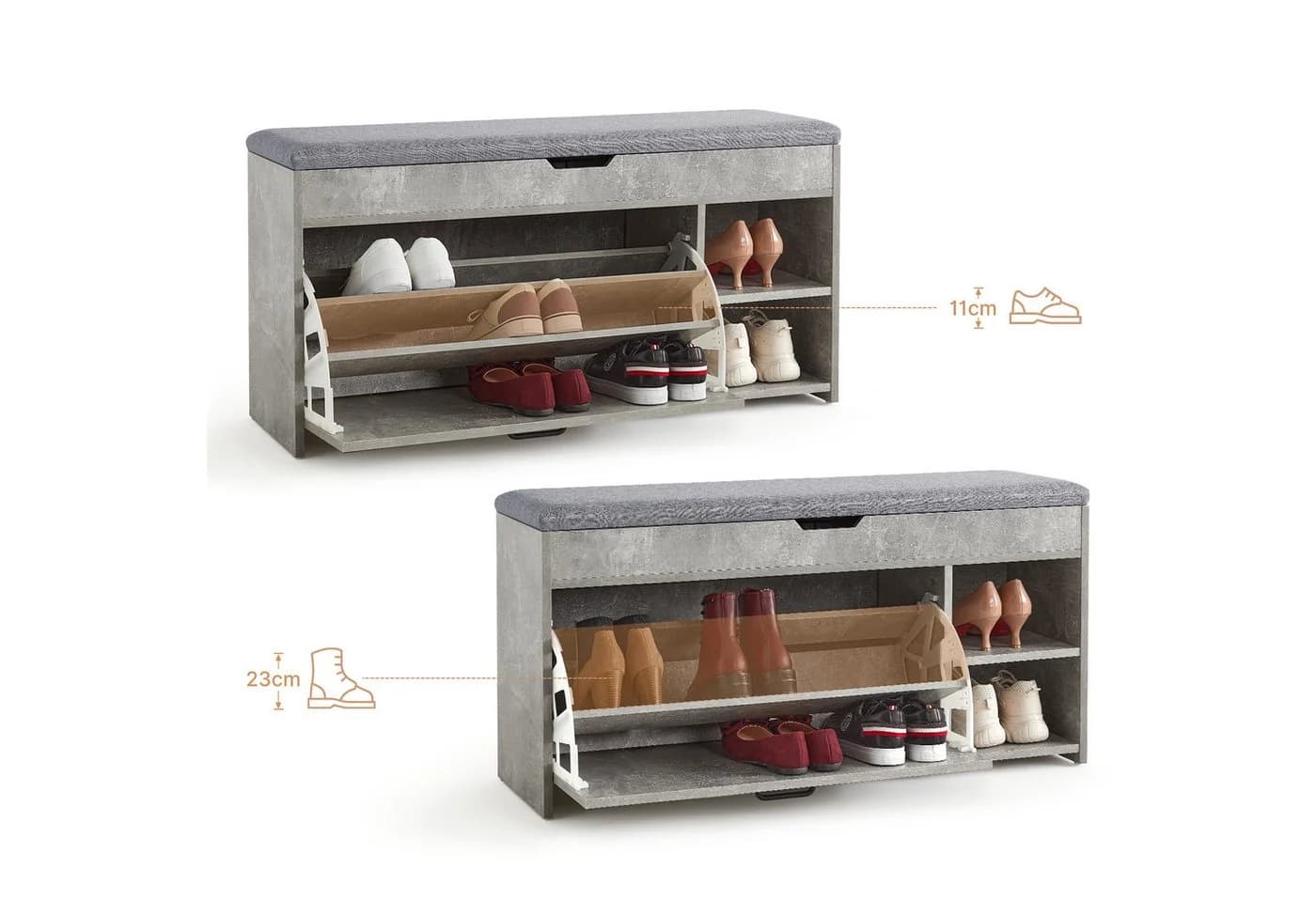 Mondeer Schuhbank mit Klappschublade Grau/Weiß - Bild 4