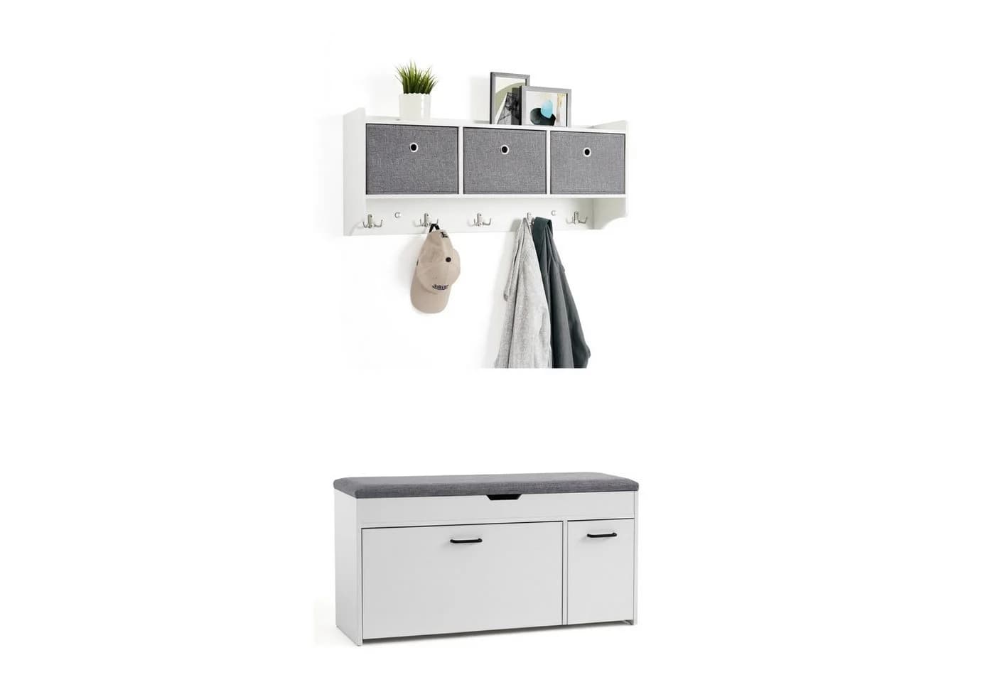 Mondeer Garderoben-Set Weiß mit Schuhbank und 5 Haken - Bild 2