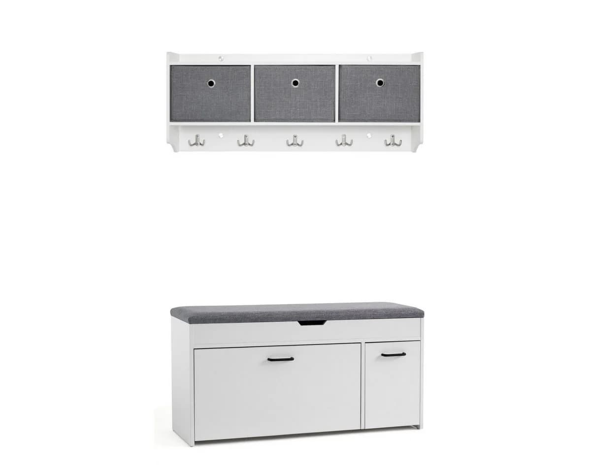 Mondeer Garderoben-Set Weiß mit Schuhbank und 5 Haken - Bild 3