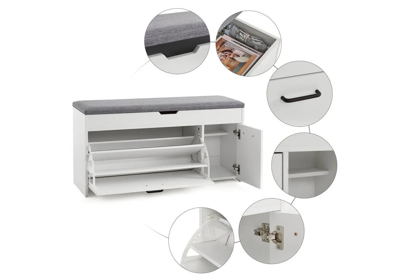 Mondeer Garderoben-Set Weiß mit Schuhbank und 5 Haken - Bild 5