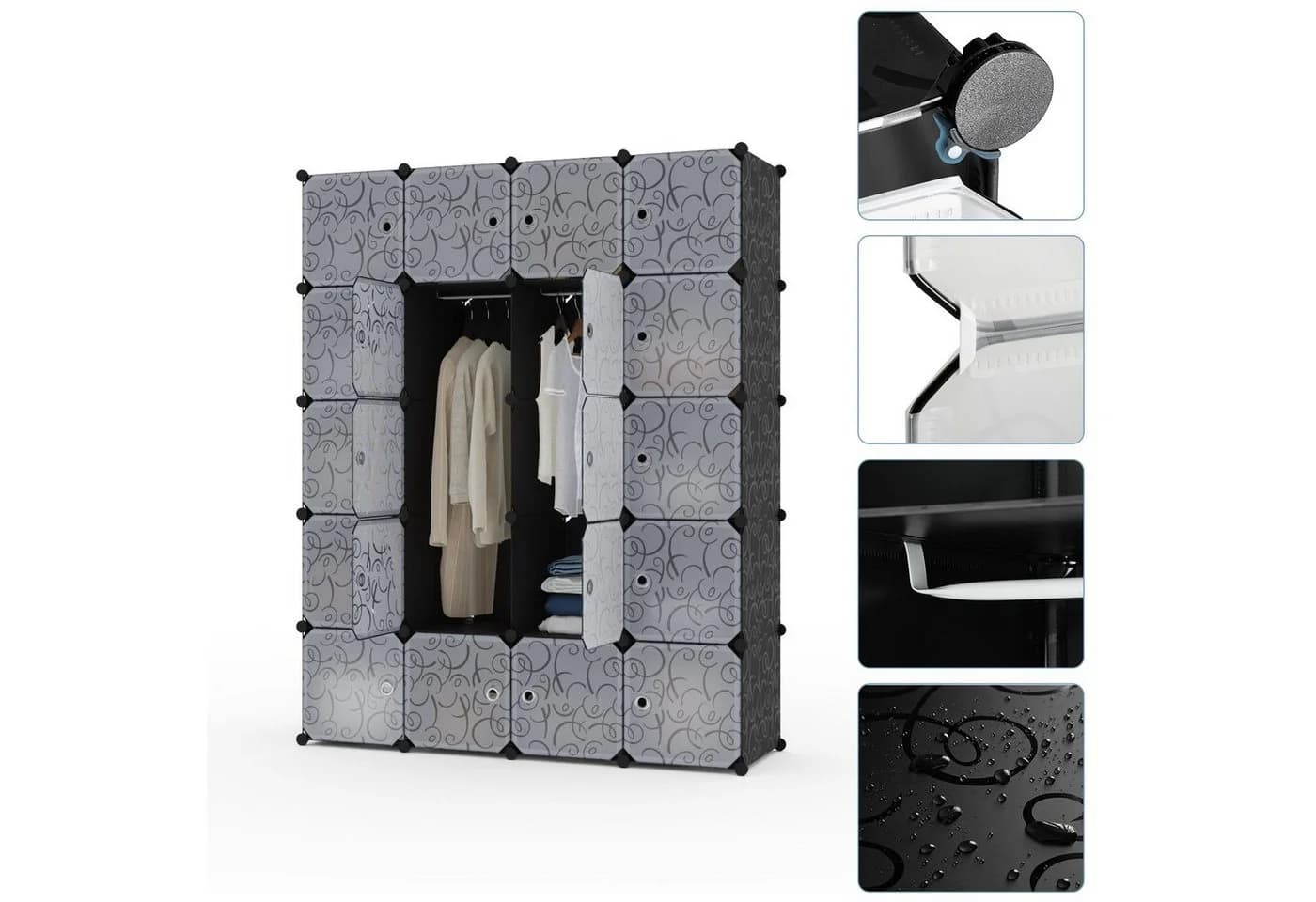 Mondeer Kleiderschrank Steckregal 20 Kubus mit 3 Kleiderstangen und Tür - Bild 4