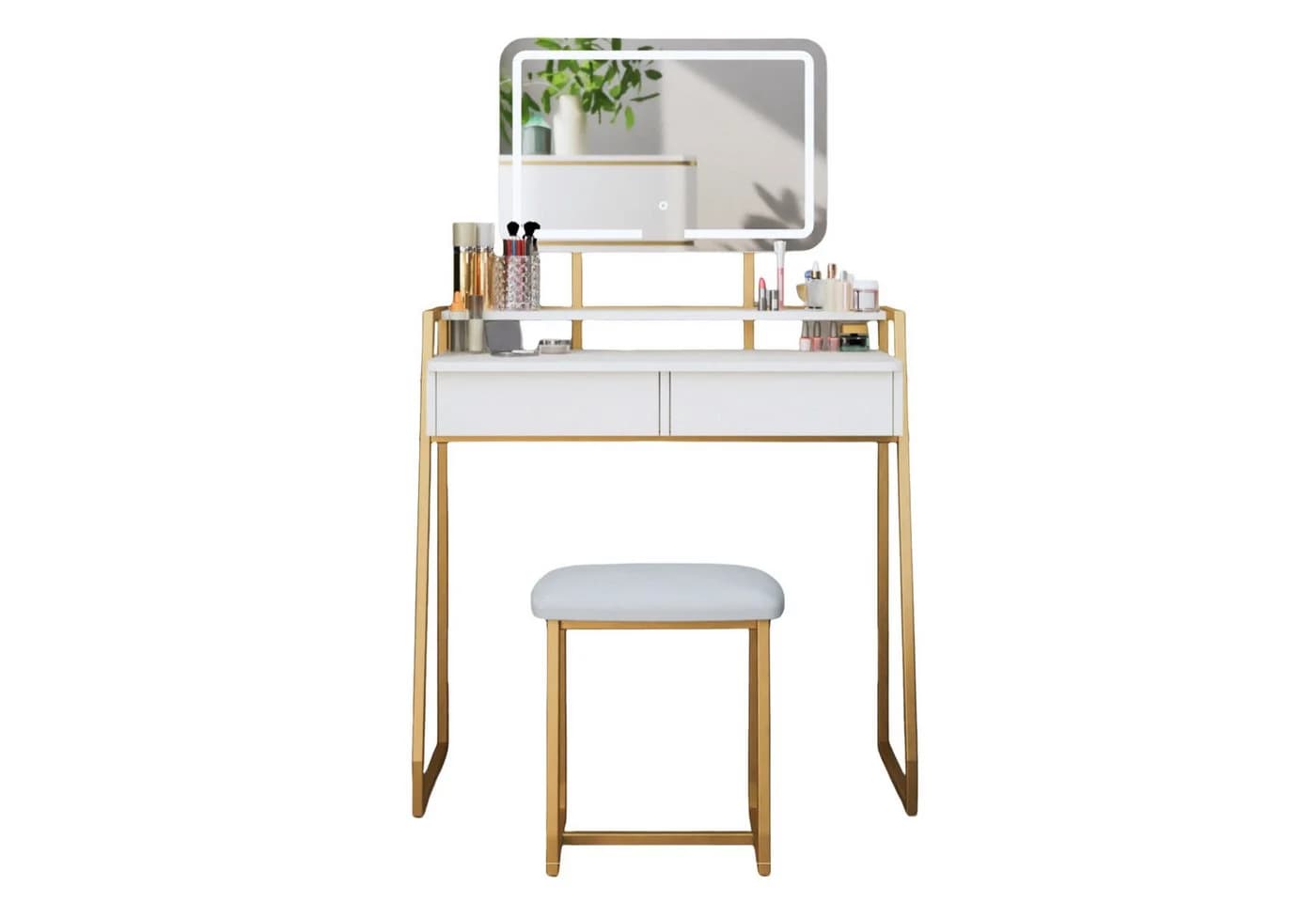 Mondeer Schminktisch Set Weiß/Gold mit LED Spiegel und Hocker - Bild 2