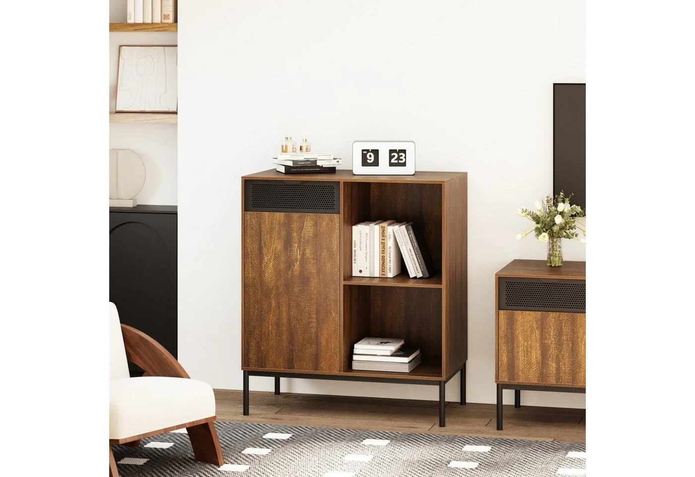 Mondeer Sideboard Kommode Braun Schwarz Ausschnitt Metalltüren