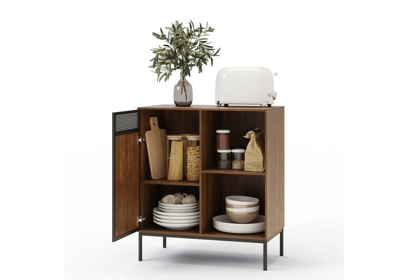Mondeer Sideboard Kommode Braun Schwarz Ausschnitt Metalltüren - Bild 3