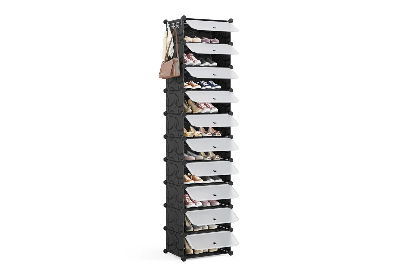 Mondeer Schuhregal Schwarz Kunststoff mit Tür für 10-20 Paar - Bild 3