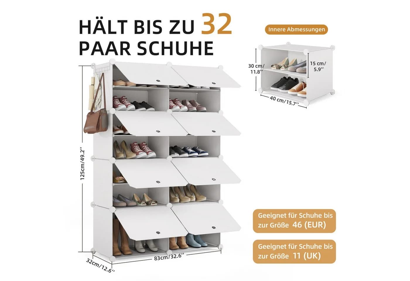 Mondeer Schuhregal Schuhschrank Weiß Kunststoff mit 8 Türen - Bild 4