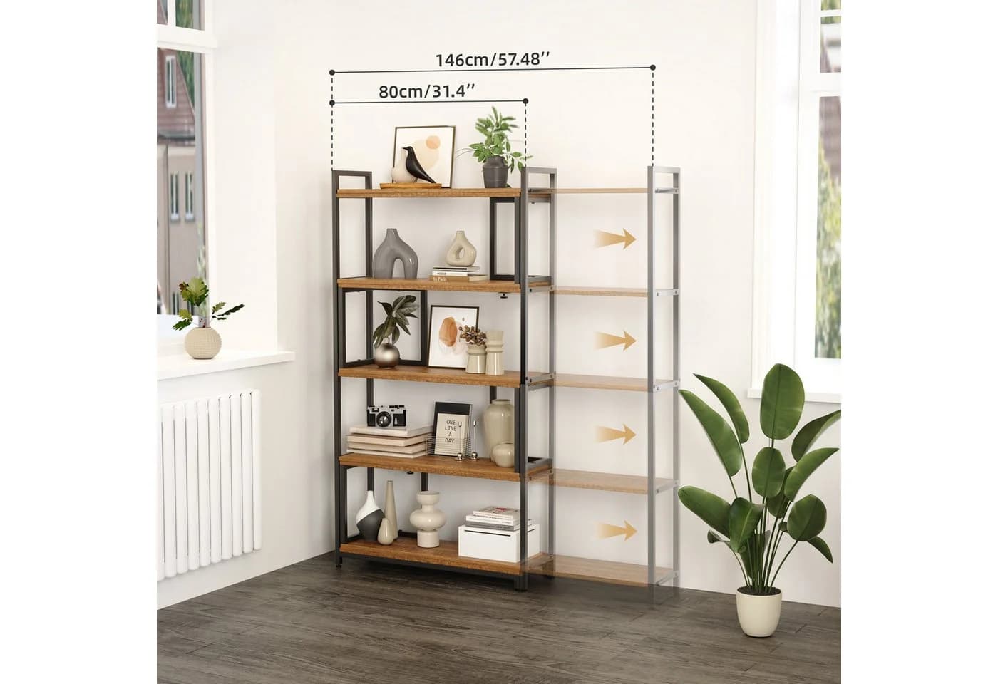 Mondeer Bücherregal Eckregal 5-stufig Retro-Braun - Bild 5
