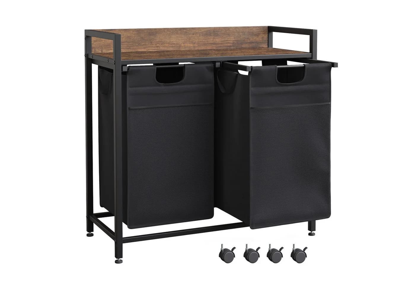 Mondeer Wäschekorb Metallgestell Schwarz 2x50L mit Rollen - Bild 2