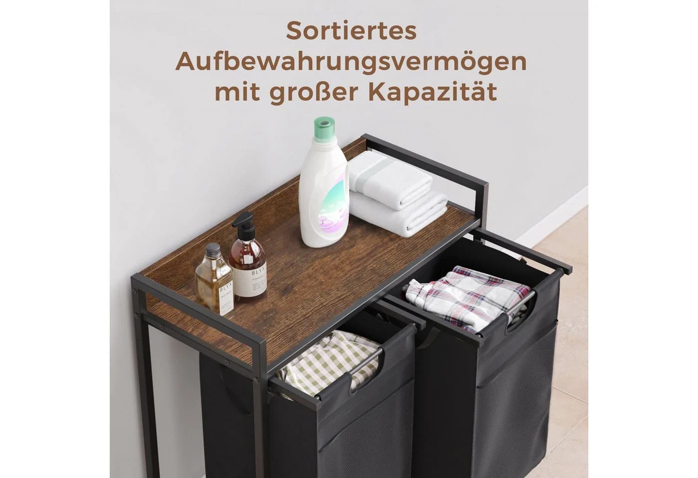 Mondeer Wäschekorb Metallgestell Schwarz 2x50L mit Rollen - Bild 4