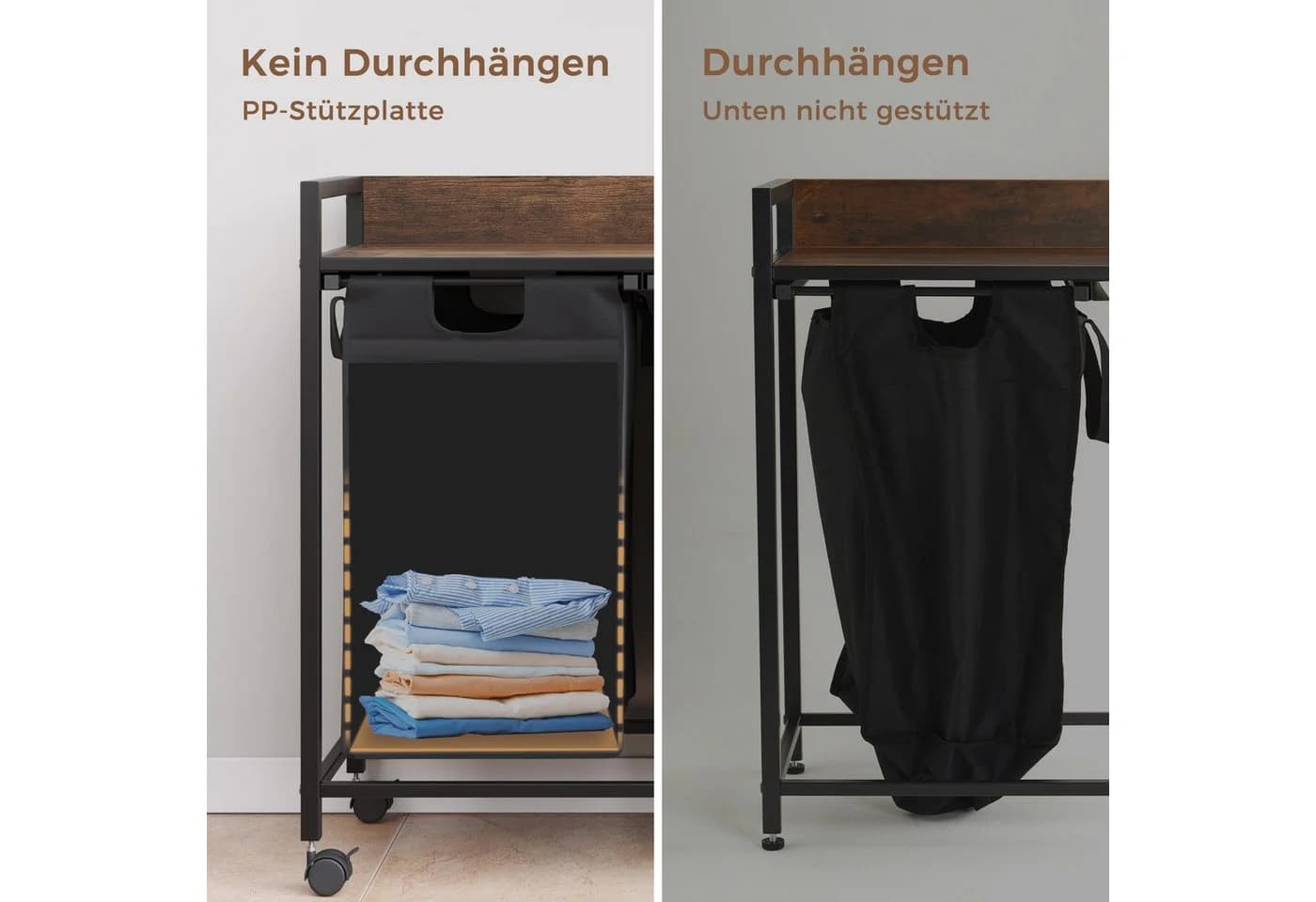 Mondeer Wäschekorb Metallgestell Schwarz 2x50L mit Rollen - Bild 5